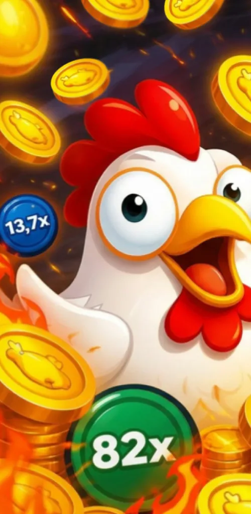 Screenshot von Jumping Hen: das bunte Huhn mitten in einer Runde